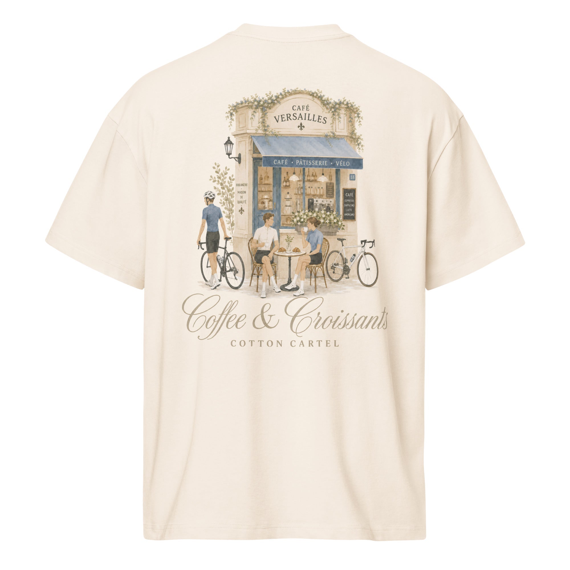 Coffee & Croissant Bike Stop Oversized Box Tee - cotton cartel