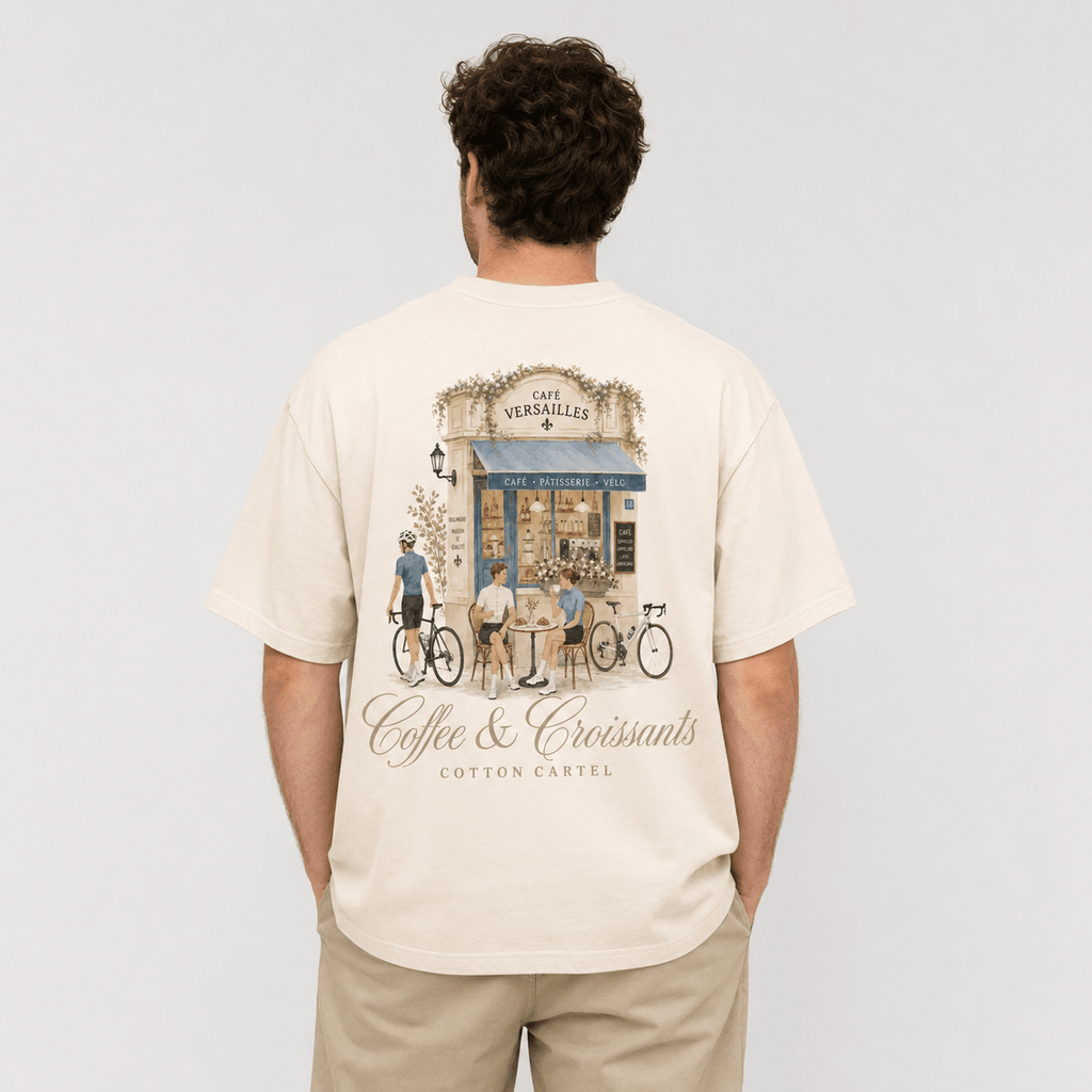 Coffee & Croissant Bike Stop Oversized Box Tee - cotton cartel